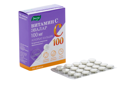 Витамин С Эвалар в форме Аскорбат Кальция 100 мг 100 шт таблетки 443₽
