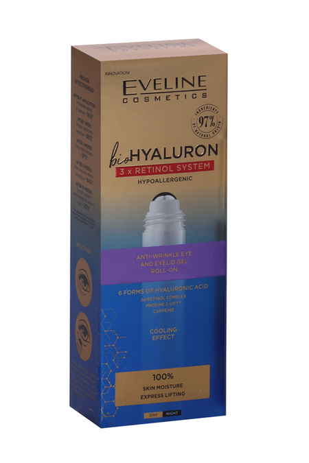 Гель-филлер EVELINE Cosmetics BIO Hyaluron роликовый д/кожи вокруг глаз день/ночь, 15 мл