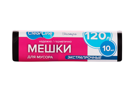 Мешки Clear Line ЭКСТРА экстапрочные ПВД дмусора черные 120 л 10 шт 79₽
