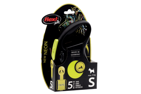 Поводок-рулетка Flexi New Neon дсобак до 15 кг лента S 5 м черныйжелтый 1149₽