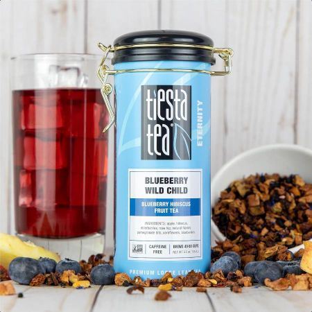 Чай россыпью Tiesta Tea Черника Дикий ребенок Черничный Гибискус Травяной чай Премиальная смесь без кофеина Приготовьте горячий или со льдом До 50 чашек United States