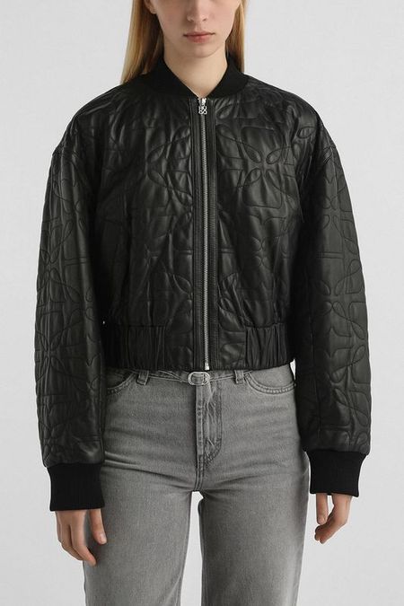 Куртка кожаная утепленная с узорчатой стежкой HUGO 60990₽