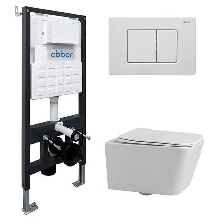 Комплект унитаза Abber Rechteck AC1201-AC0105-AC0120MW с сиденьем Микролифт и клавишей смыва цвет Белая матовая 29939₽
