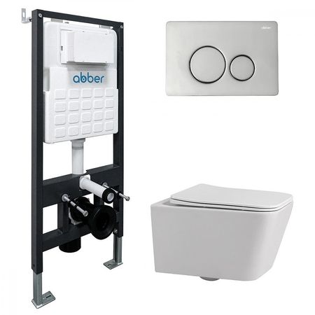 Комплект унитаза Abber Rechteck AC1201-AC0105-AC0121 с сиденьем Микролифт и клавишей смыва цвет Хром 28847₽