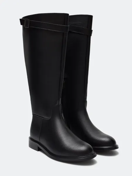 Сапоги кожаные высокие на низком каблуке SAVAGE 7999₽