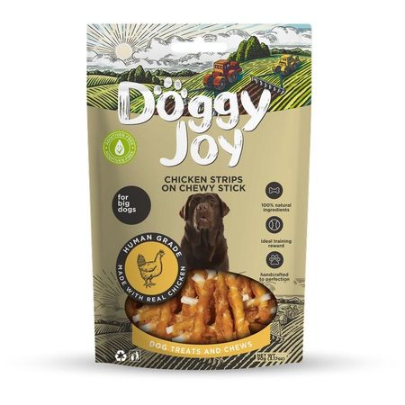 Doggy Joy лакомство для собак крупных пород, КУРИНЫЕ полоски на жевательной палочке - 90 г