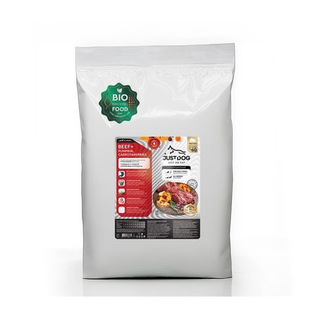 Just Dog Low Grain Hypoallergenic сухой корм для собак средних и крупных пород, полнорационный, с ГОВЯДИНОЙ, тыквой, свеклой, морковью и ягодами - 1,2 кг