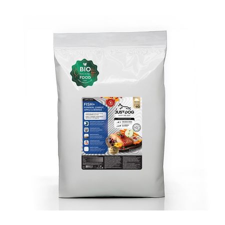 Just Dog Low Grain Hypoallergenic сухой корм для собак всех пород полнорационный с РЫБОЙ тыквой морковью яблоком и ягодами - 12 кг 577₽