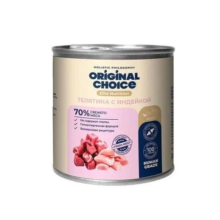 Original Choice Elite Nutrition Adult Mini влажный корм для собак мелких пород с ТЕЛЯТИНОЙ и ИНДЕЙКОЙ в консервах - 240 г 1377₽