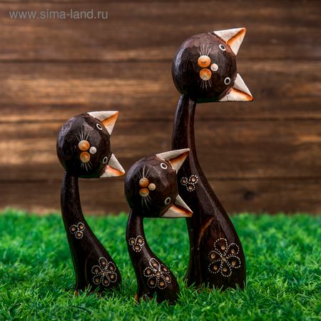 Сувенир «Кошки белые ушки. Любопытство», набор 3 шт., h=13 см, h=19, h=28 см, дерево