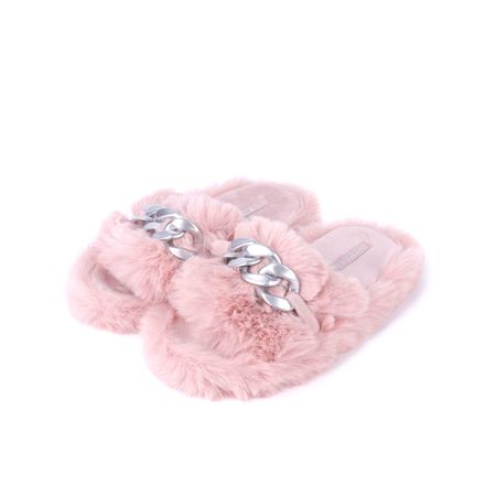 Пантолеты Barbaris меховые с металлической цепочкой серебристого цвета розовые 700₽