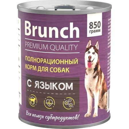 Brunch влажный корм корм для собак c языком в консервах - 850 г 1104₽