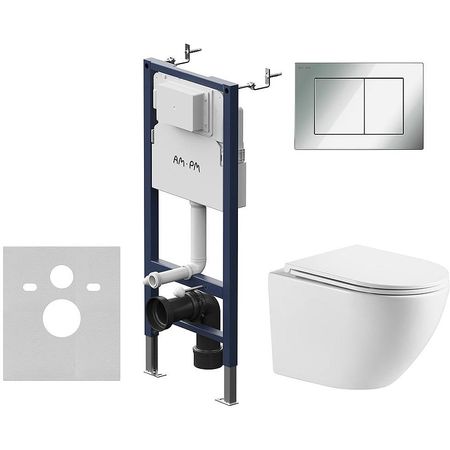 Комплект унитаза WellWant Aura WWU01121WK с инсталляцией AMPM PrimeFit I0127090251 с сиденьем Микролифт и клавишей смыва Хром глянцевый 28415₽