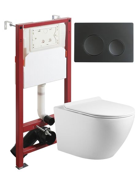 Комплект унитаза с инсталляцией Agger ATI09150LAPB144 цвет Белый с сиденьем Микролифт и клавишей смыва цвет Черный матовый 36190₽