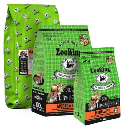ZooRing Model &amp;Fit сухой корм для стерелизованных собак средних и крупных пород, с излишним весом, с ИНДЕЙКОЙ, ТЕЛЯТИНОЙ и розмарином - 20 кг