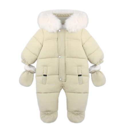 Комбинезон Lanson Kids зимний с капюшоном на молнии и рукавичками бежевый 2599₽