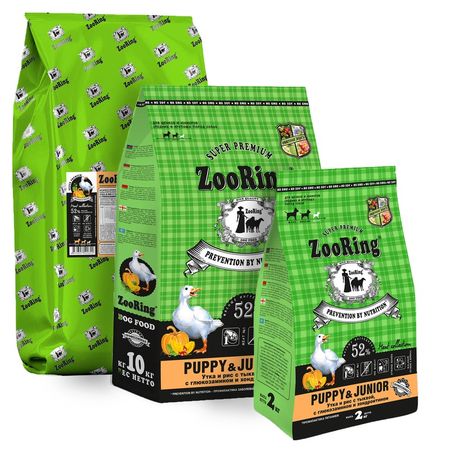 ZooRing Puppy ampJunior сухой корм для щенков и юниоров средних и крупных пород с УТКОЙ и рисом с тыквой с глюкозамином и хондроитином - 10 кг 5193₽