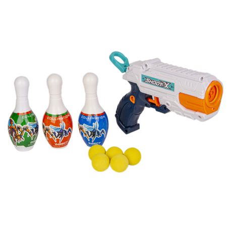 Набор игровой бластер с мягкими шариками и кегли 700₽