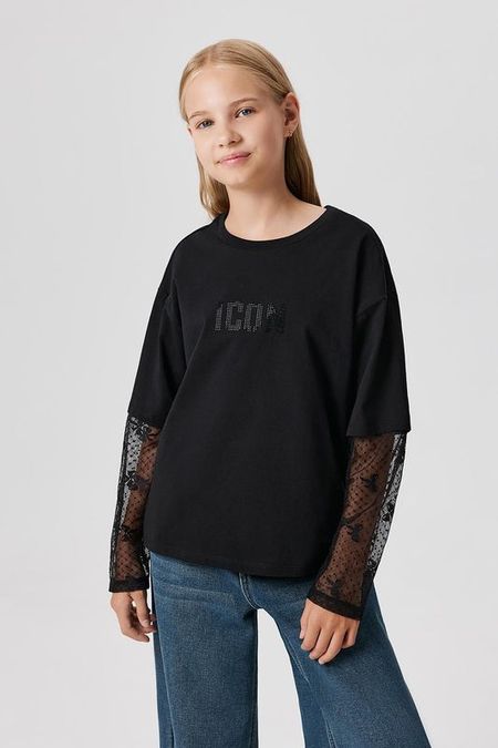 Лонгслив хлопковый с рукавами из тюля ACOOLA 1477₽