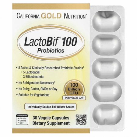 California Gold Nutrition, LactoBif, пробиотики, 100 млрд КОЕ, 30 растительных капсул