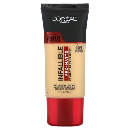 L'Oreal, Тональная основа Infallible Pro-Matte, оттенок натуральный бежевый 105, 30 мл