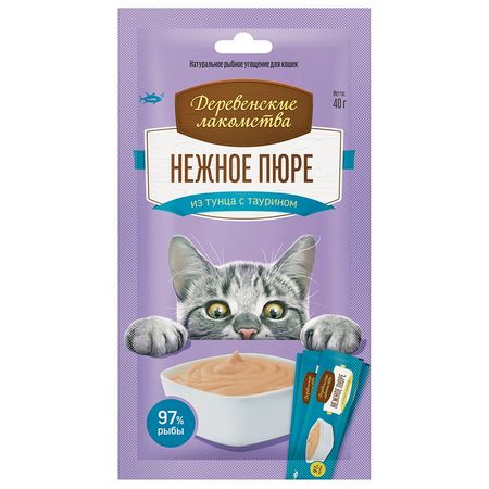 Деревенские лакомства лакомство для кошек нежное пюре из тунца с таурином - 4 шт 40 г 139₽