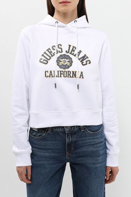 Худи хлопковое укороченного кроя Guess Jeans 4042₽