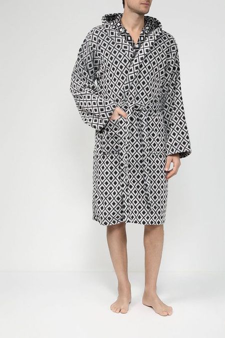 Хлопковый махровый халат с капюшоном Quadri Nero COINCASA 5990₽