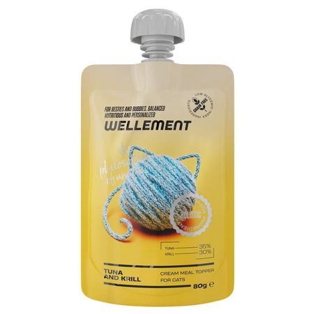 Wellement влажный корм для кошек с тунцом и крилем кремовый топпинг в паучах - 150 г 154₽