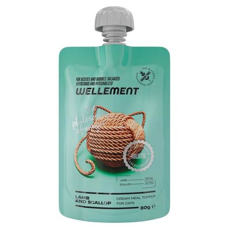 Wellement влажный корм для кошек с ягненком и гребешками кремовый топпинг в паучах - 150 г 154₽