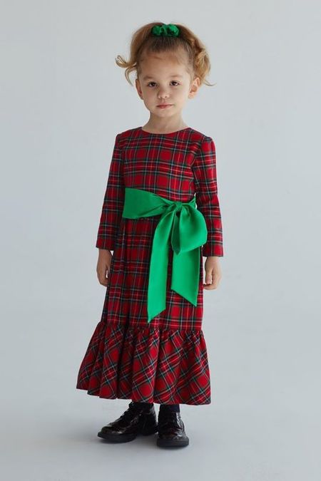 Хлопковое платье в клетку с бантом на поясе EVIKA KIDS