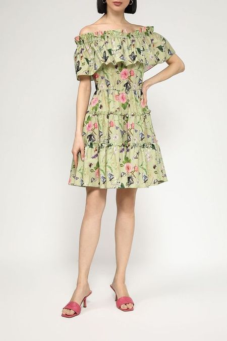 Платье хлопковое с открытыми плечами и принтом BELUCCI 2467₽