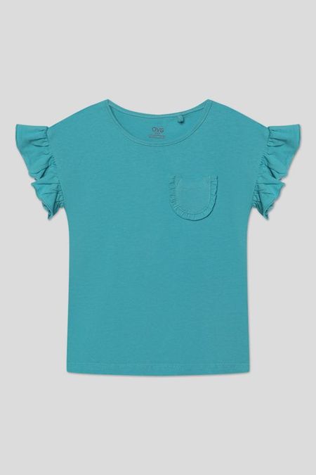 Футболка хлопковая с оборками на рукавах и карманом OVS 240₽