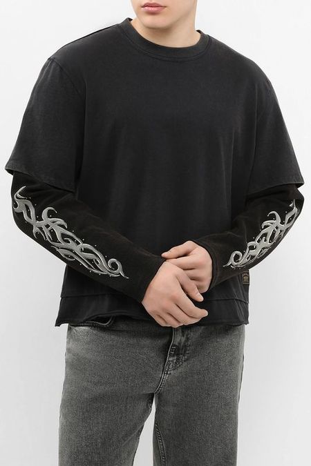 Футболка хлопковая двойная с принтом Guess Jeans 4717₽