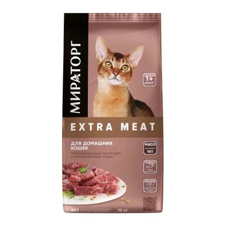 Мираторг Extra Meat полнорационный сухой корм для домашних кошек старше 1 года с говядиной black angus 3066₽