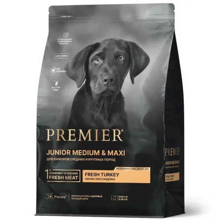 Premier Dog Turkey Junior Medium amp Maxi сухой корм для юниоров средних и крупных пород свежее мясо индейки 7300₽