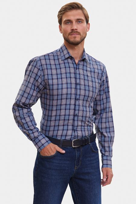 Сорочка свободного прилегания из хлопка в клетку 4990₽