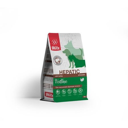 Blitz Dog Vetline Hepatic сухой корм для собак диетический при нарушении функции печени с ИНДЕЙКОЙ - 500 г 539₽