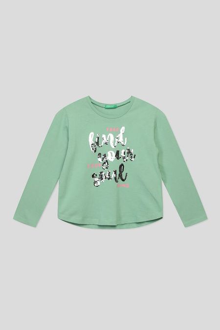 Хлопковый лонгслив с пайетками Benetton 487₽