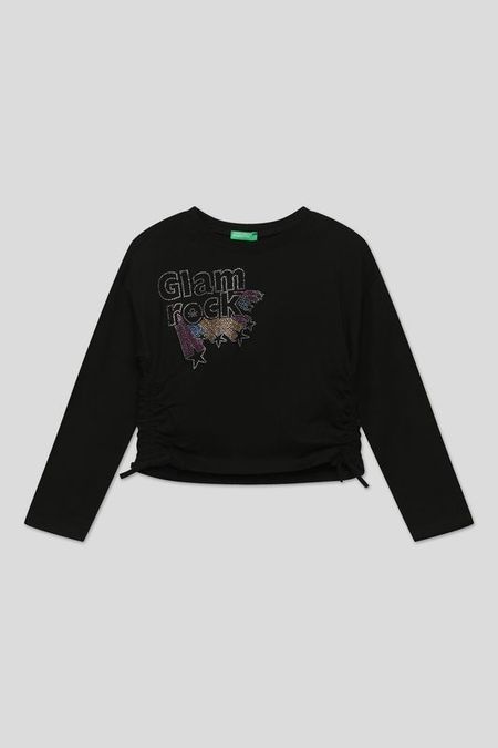 Хлопковый лонгслив с декором из страз Benetton 577₽