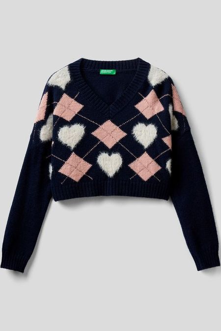 Шерстяной пуловер с узором ромбы Benetton 982₽