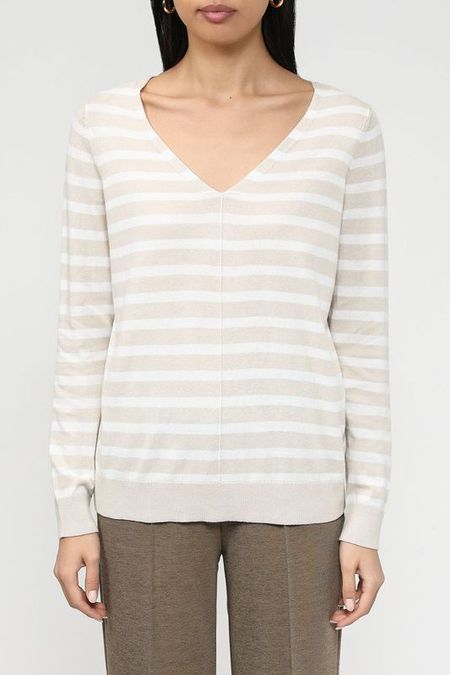 Хлопковый пуловер с V-вырезом в полоску Esprit Casual 1387₽