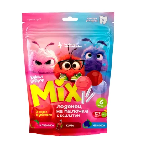 Леденцы PESITRO Xylitol Lollipop MIX клубникачерникакола 6 шт 700₽