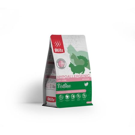 Blitz Cat Vetline Hypoallergenic сухой корм для кошек диетический при пищевой аллергии с ИНДЕЙКОЙ - 15 кг 1527₽