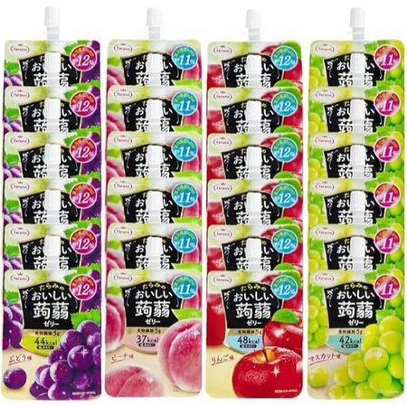 Вкусное желе конняку 150 г 4 разновидности набор из 24 штук(Виноград, Персик, Яблоко, Мускат; по 6 штук каждого) | Низкокалорийное питьевое желе
