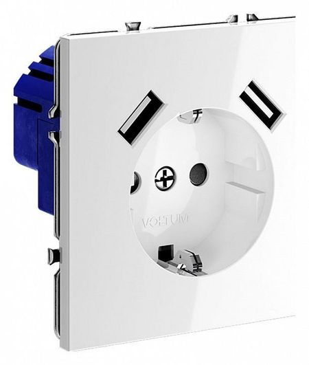 Розетка с заземлением и со шторкой и 2хUSB type A без рамки Voltum S70 VLS040401 цвет Белый 4100₽