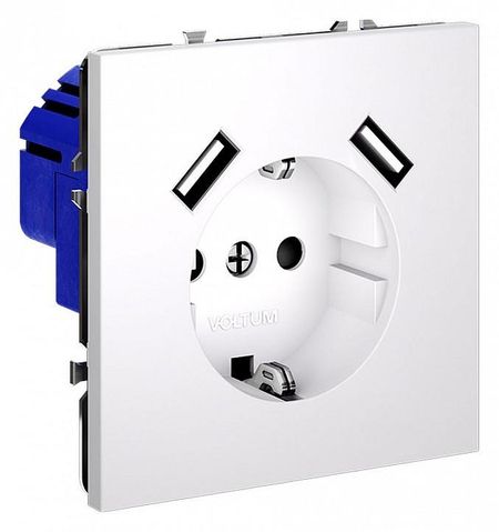 Розетка с заземлением и со шторкой и 2хUSB type A без рамки Voltum S70 VLS040402 цвет Белый 4690₽