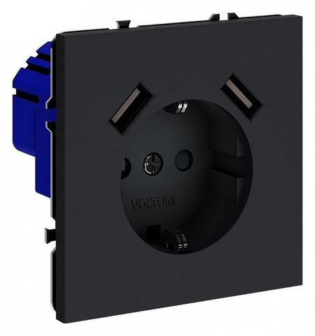 Розетка с заземлением и со шторкой и 2хUSB type A без рамки Voltum S70 VLS040407 цвет Графит 4690₽