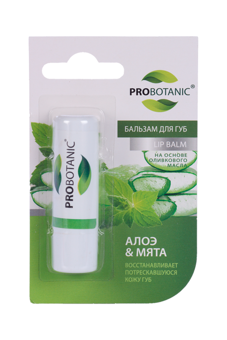 Бальзам д/губ Probotanic на основе оливкового масла Алоэ/Мята, 4 г