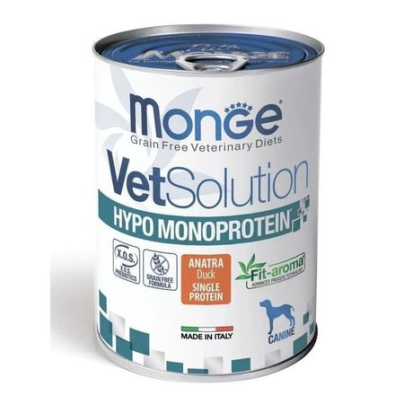 Monge Vetsolution Dog Hypo Monoprotein Duck влажный корм для собак для снижения пищевой непереносимости с уткой в консервах - 400 г 437₽